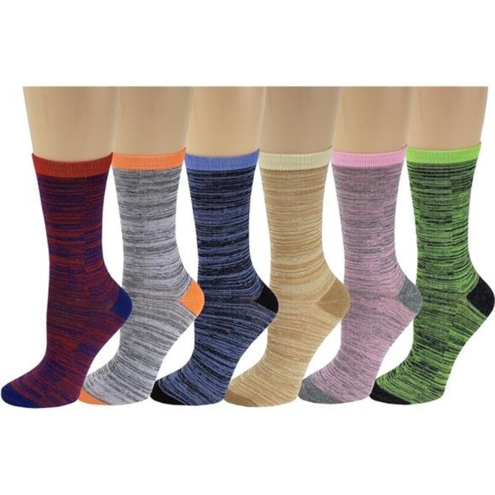 Women Stretchy Novelty Crew Colorful Fancy Crazy Design Soft Socks 6 Pairs